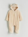 LCW babyEcru Hooded Long Sleeve Baby Girl Plush Jumpsuit