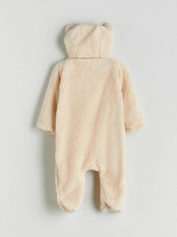 LCW babyEcru Hooded Long Sleeve Baby Girl Plush Jumpsuit