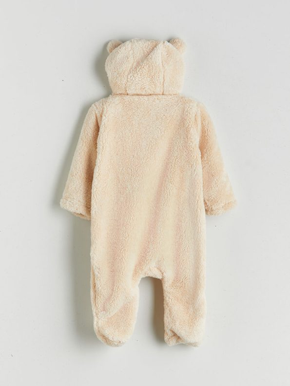 LCW babyEcru Hooded Long Sleeve Baby Girl Plush Jumpsuit