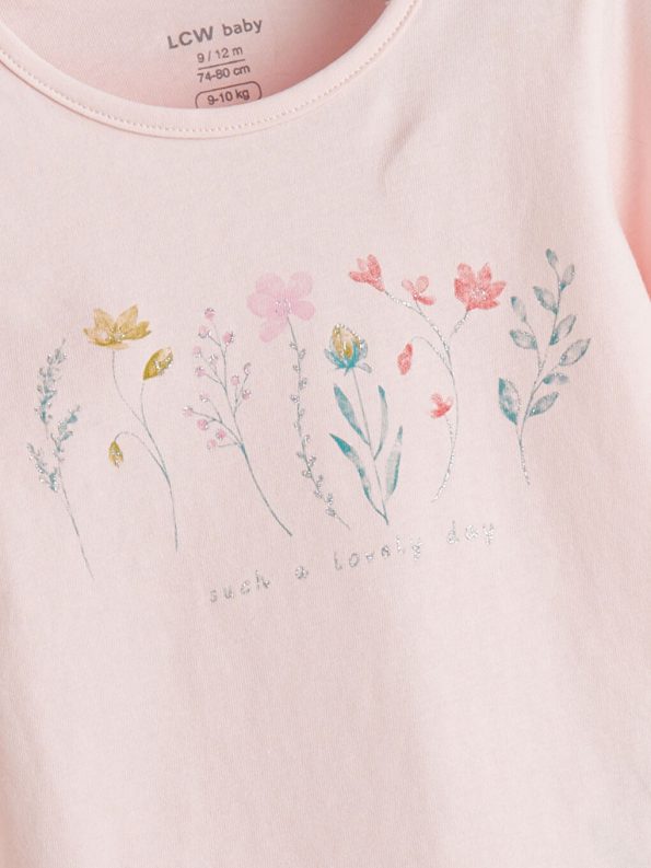 LCW Baby Pink Floral Round Neck Girl's Pajama Set