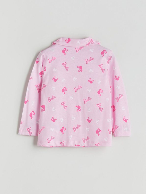 LCW Kids Pink Barbie Printed Shirt Collar Girls Pajama Set