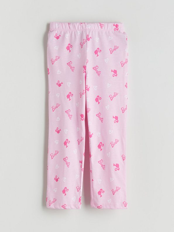 LCW Kids Pink Barbie Printed Shirt Collar Girls Pajama Set