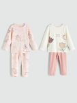 LC WAIKIKI Beige Printed Baby Girl Pajama Set 2-Piece