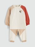 LCW Baby Beige Printed Boys Sweatshirt and Sweatpants Set