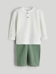 LCW Baby White Crew Neck Boys T-Shirt and Shorts Set