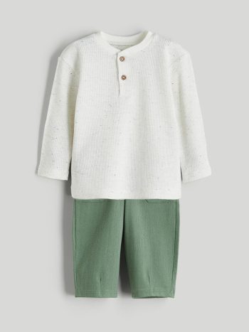 LCW Baby White Crew Neck Boys T-Shirt and Shorts Set