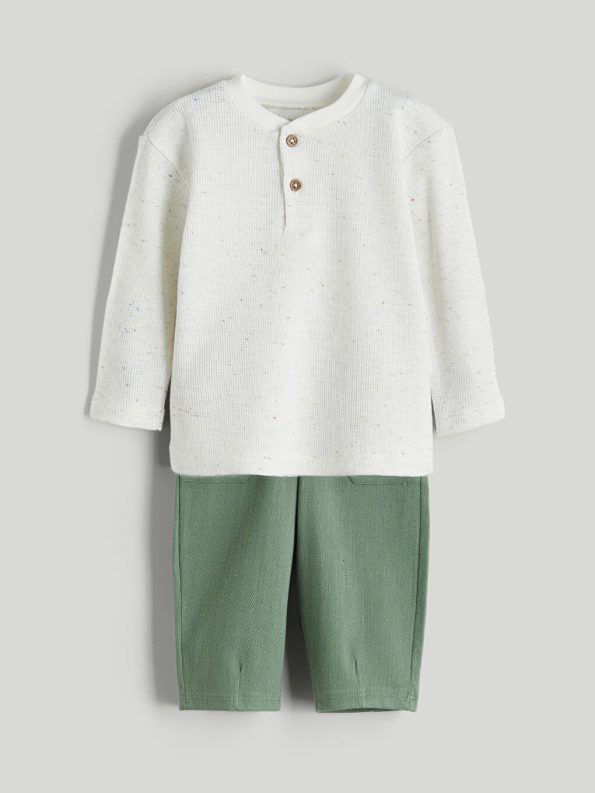 LCW Baby White Crew Neck Boys T-Shirt and Shorts Set