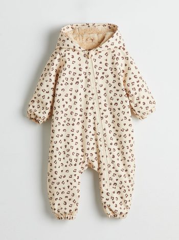 LCW Baby Beige Hooded Printed Girl Baby Astronaut Jacket