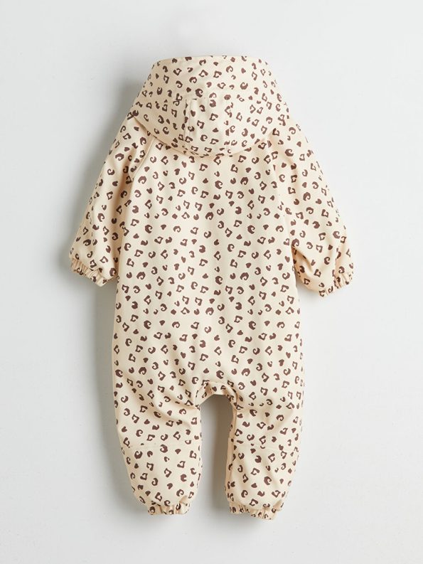 LCW Baby Beige Hooded Printed Girl Baby Astronaut Jacket