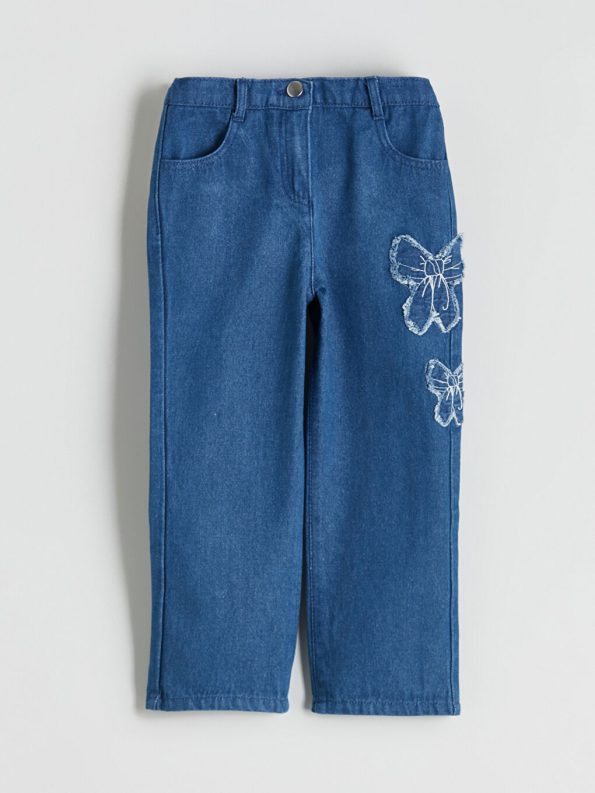 LCW Kids Indigo Elastic Waist Bow Embroidered Girl's Jeans