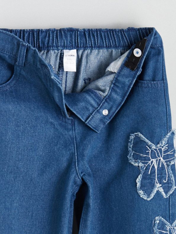 LCW Kids Indigo Elastic Waist Bow Embroidered Girl's Jeans