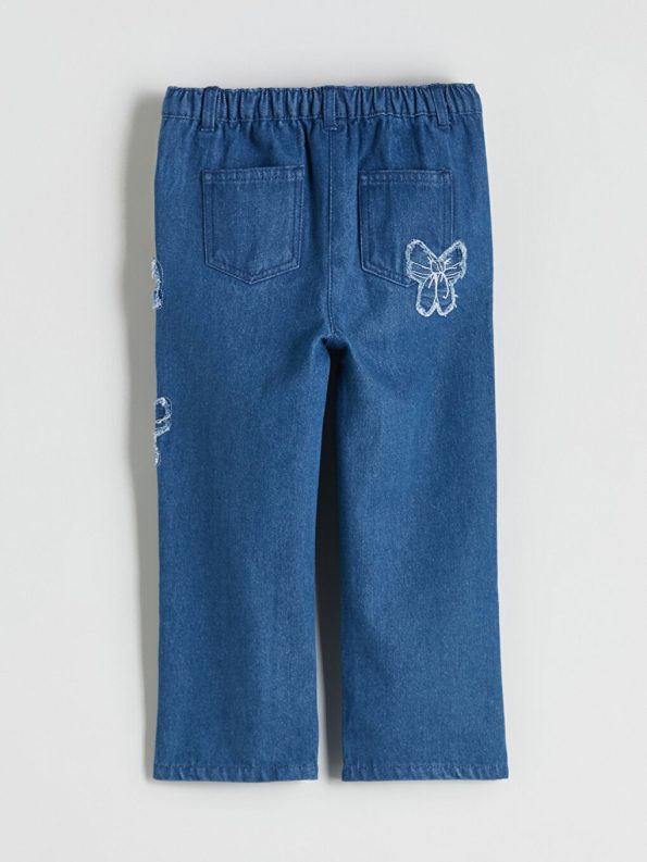 LCW Kids Indigo Elastic Waist Bow Embroidered Girl's Jeans