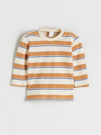 LCW Baby Beige Long Sleeve Striped Boys' T-Shirt and Sweatpants Set
