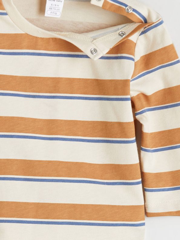 LCW Baby Beige Long Sleeve Striped Boys' T-Shirt and Sweatpants Set