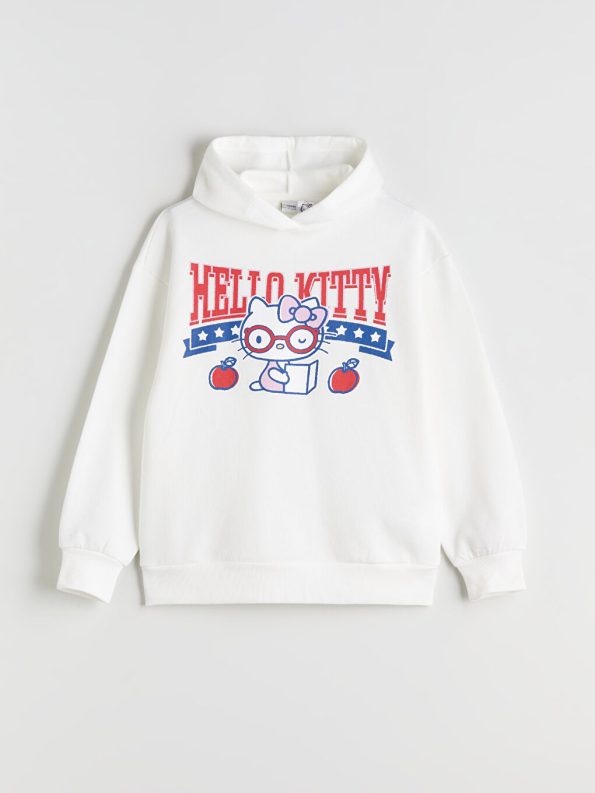 LCW Kids Cream Hooded Hello Kitty Printed Girls Sweatshirt