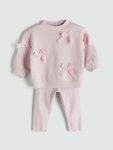 LC WAIKIKI Pink Bow Girls' Baby Sweatshirt and Leggings Set