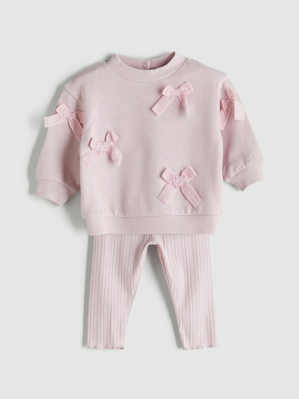 LC WAIKIKI Pink Bow Girls' Baby Sweatshirt and Leggings Set