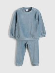 LCW Baby Green Velvet Crew Neck Sweatshirt and Jogger Pants Set for Boys