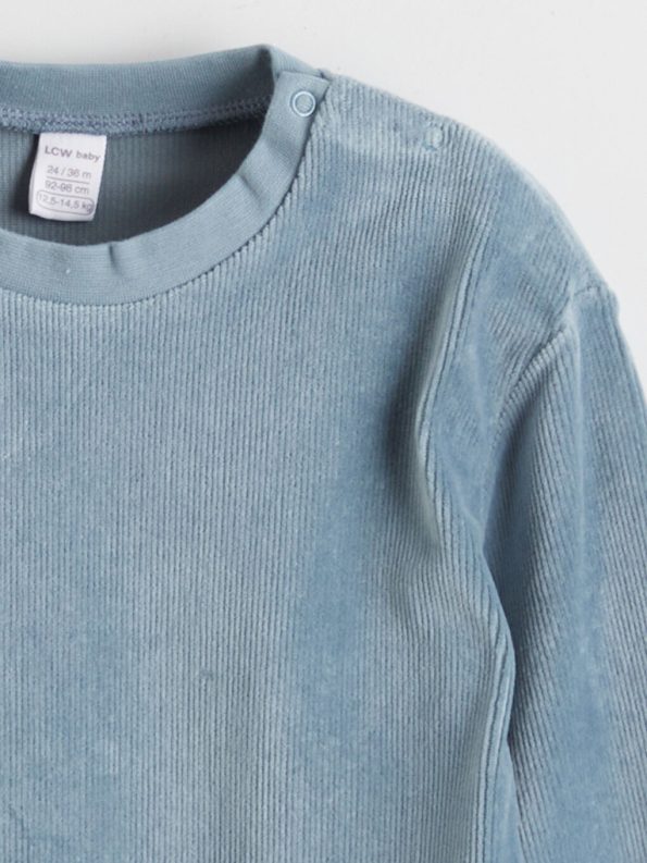 LCW Baby Green Velvet Crew Neck Sweatshirt and Jogger Pants Set for Boys