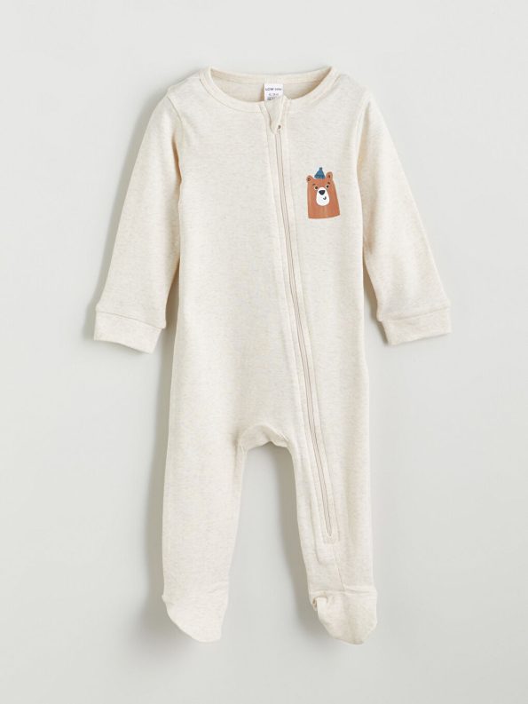 LCW Baby Cream Crew Neck Boys' Baby Bodysuit Set