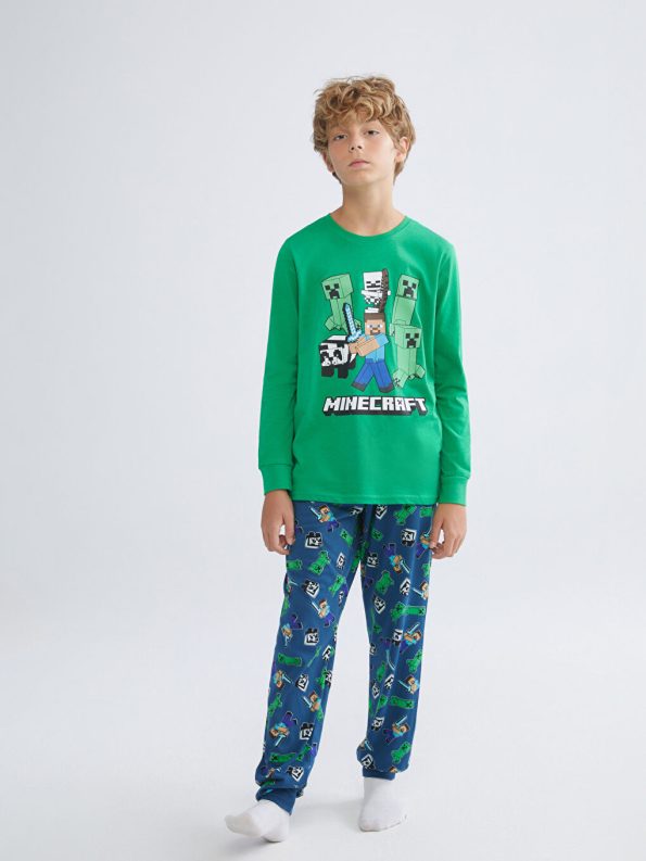 LCW Kids Green Minecraft Printed Boys Pajama Set