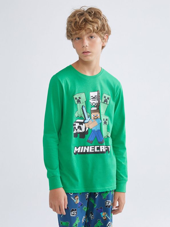 LCW Kids Green Minecraft Printed Boys Pajama Set