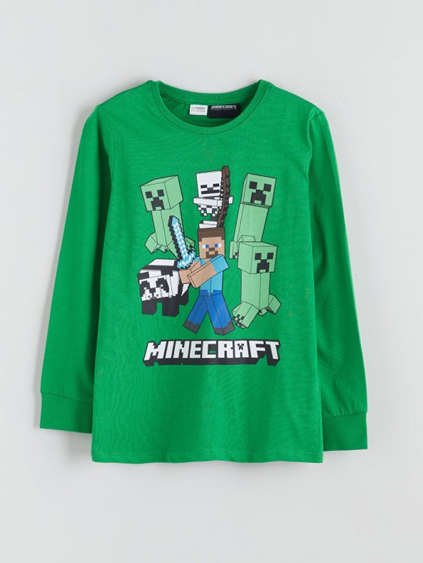 LCW Kids Green Minecraft Printed Boys Pajama Set