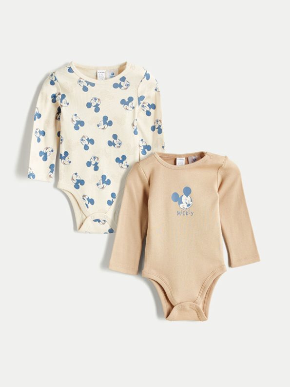 LC WAIKIKI Beige Mickey Mouse Licensed Baby Boy Bodysuit Set
