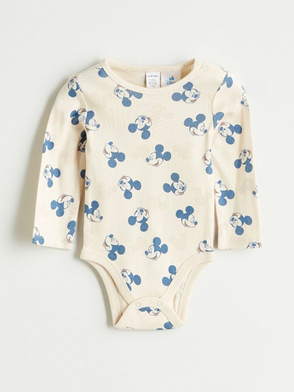 LC WAIKIKI Beige Mickey Mouse Licensed Baby Boy Bodysuit Set