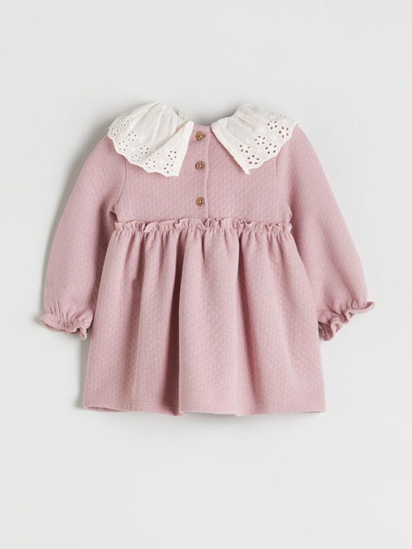 LCW baby Pembe Bebe Yaka Kız Bebek Elbise Ve Külotlu Çorap