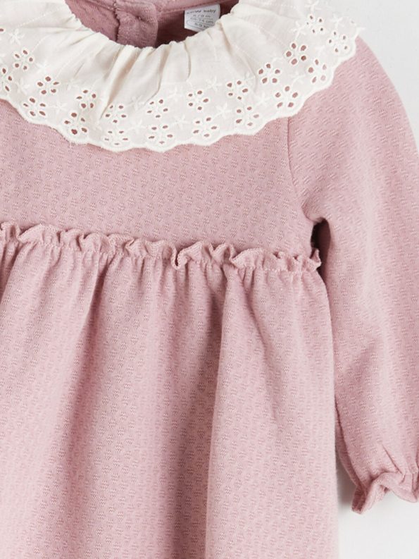 LCW baby Pembe Bebe Yaka Kız Bebek Elbise Ve Külotlu Çorap
