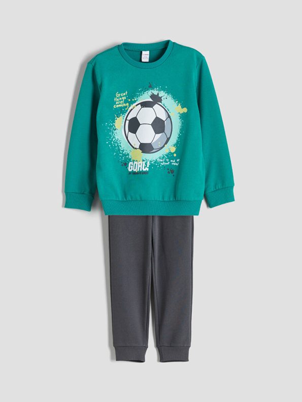 LCW Kids Turquoise Printed Crew Neck Sweatshirt and Jogger Set