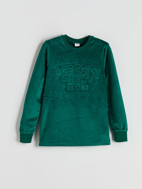 LCW Kids Green Velvet Crew Neck Pajama Set for Boys