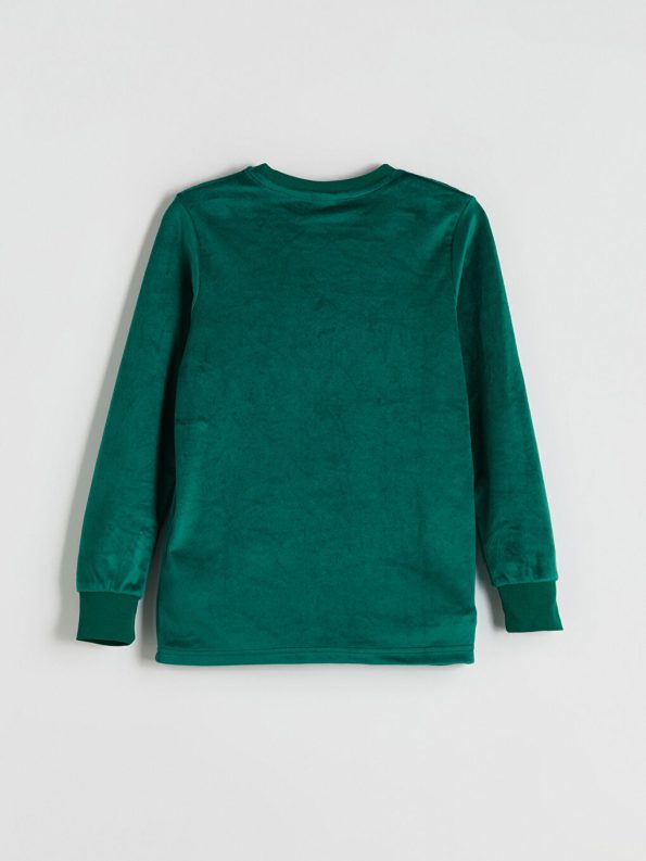 LCW Kids Green Velvet Crew Neck Pajama Set for Boys