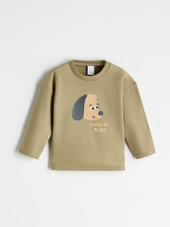 LC WAIKIKI Haki Printed Boys' Baby Sweatshirt and Pants Set