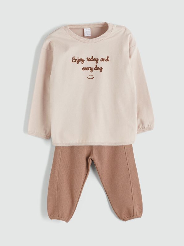 LC WAIKIKI Beige Crew Neck Baby Boy Sweatshirt and Sweatpants Set