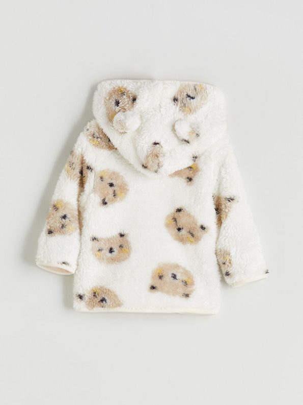 LCW Baby Cream Hooded Plush Baby Boy Cardigan and Pants