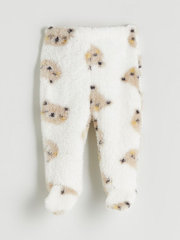 LCW Baby Cream Hooded Plush Baby Boy Cardigan and Pants