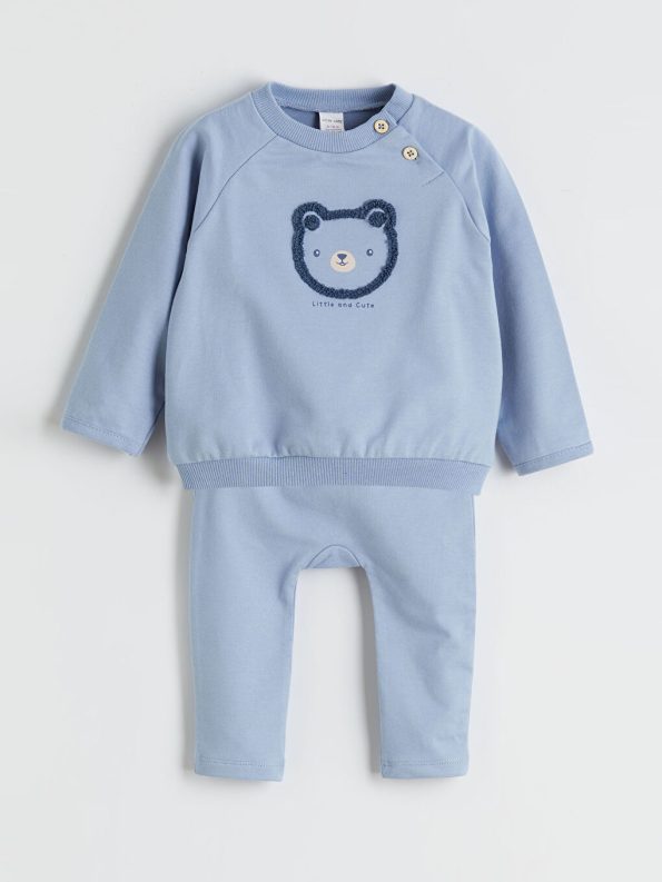 LCW Baby Blue Crew Neck Sweatshirt and Pants Set for Boys