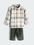 LCW Baby Cream Checkered Boys Shirt and Trouser Set