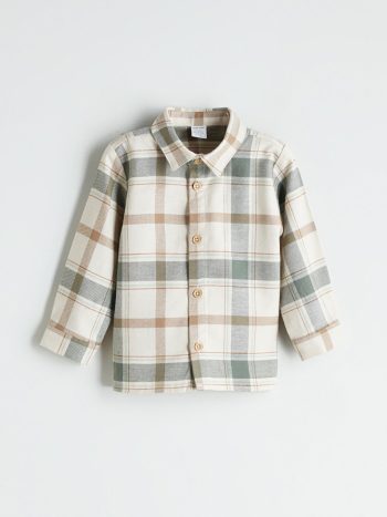 LCW Baby Cream Checkered Boys Shirt and Trouser Set