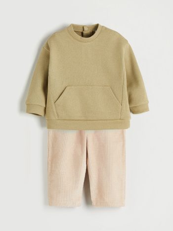 LCW Baby Haki Crew Neck Sweatshirt and Pants Set for Boys