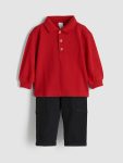 LCW Baby Red Polo Collar Baby Boy T-Shirt and Pants Set