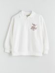 LCW Kids Cream Polo Neck Stitch Printed Girl's Sweatshirt