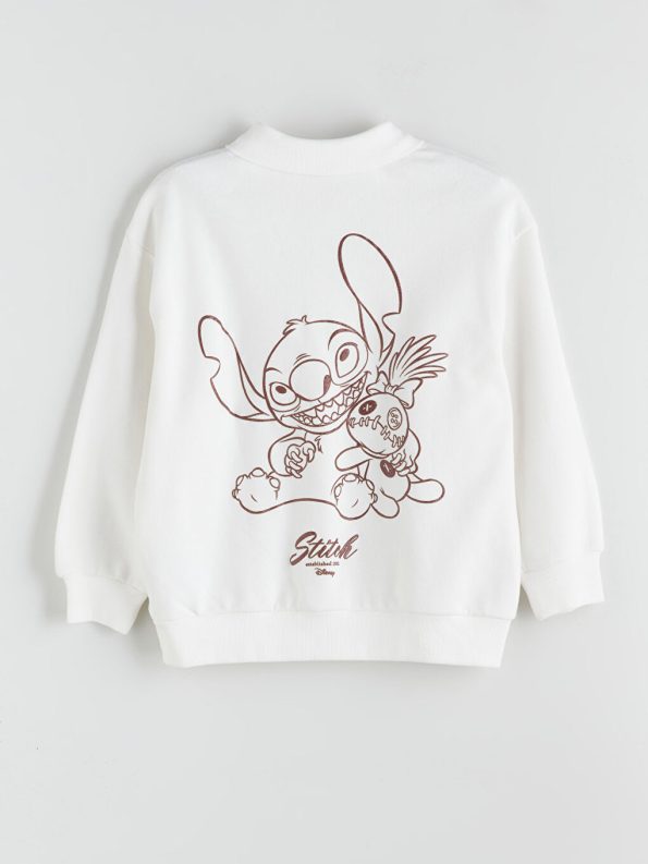 LCW Kids Cream Polo Neck Stitch Printed Girl's Sweatshirt