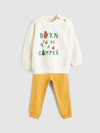 LCW ECO Beige Printed Boys' Baby Sweatshirt and Jogger Set