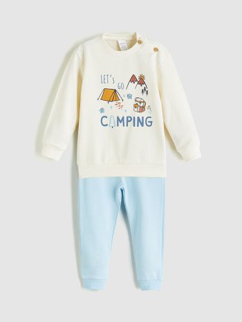 LCW ECO Beige Printed Boys' Baby Sweatshirt and Sweatpants Set