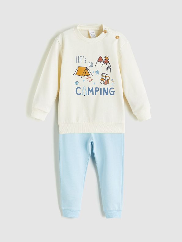 LCW ECO Beige Printed Boys' Baby Sweatshirt and Sweatpants Set