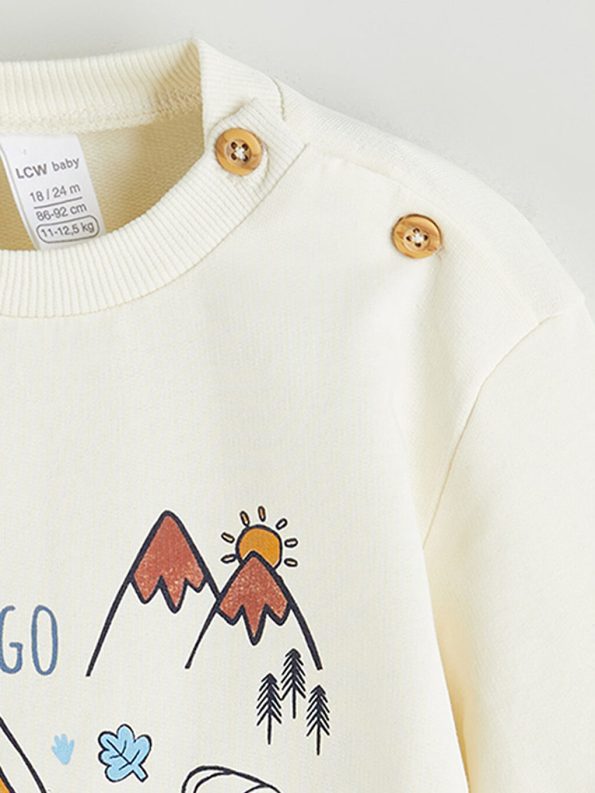 LCW ECO Beige Printed Boys' Baby Sweatshirt and Sweatpants Set