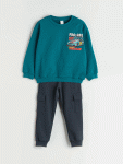 LCW Kids Green Printed Boys Sweatshirt and Jogger Set